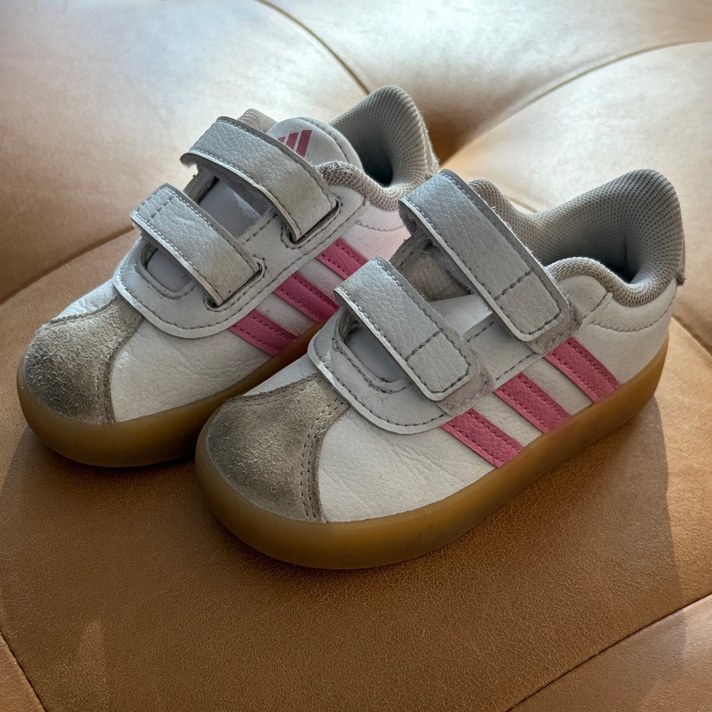 Adidas Toddler Size 6 White and Pink Velcro Sneakers